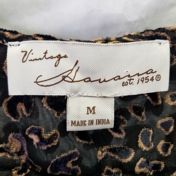 Vintage Havana Ruffle Blouse Women's M Velvet Burnout Sheer Leopard Smocked Back - Picture 10 of 16